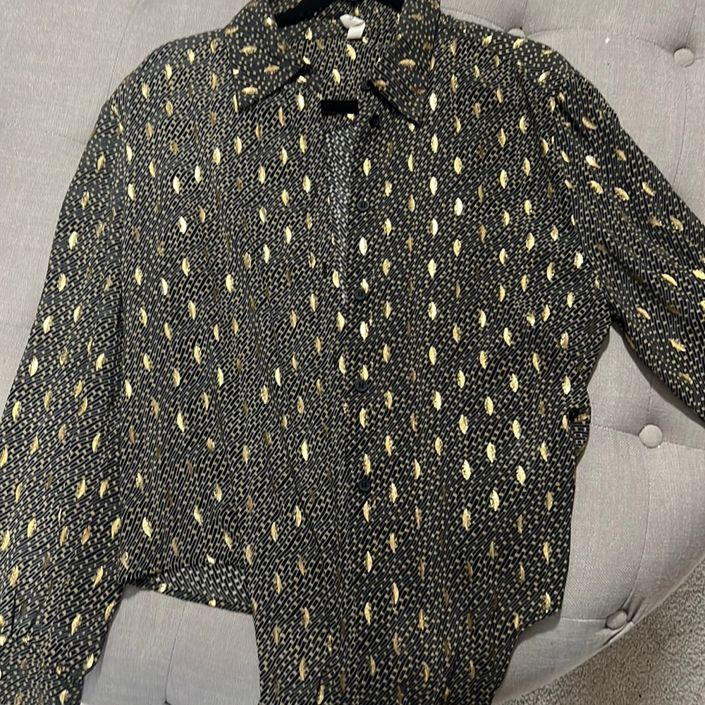 Navy blue and gold feather dressy shirt